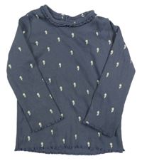 Tmavomodré rebrované tričko s kvietkami George