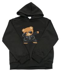 Černá mikina s medvědem a kapucí 