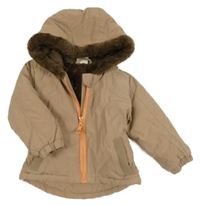 Béžová zateplená bunda s kapucí 