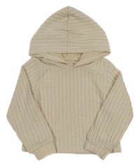 Smotanová rebrovaná úpletová crop mikina s kapucňou