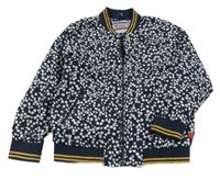 Tmavomodrá kvetinová šušťáková jarná bunda