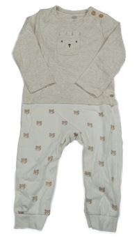 Světlebéžovo-biely overal s medvedíkom F&F