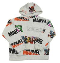 Svetlosivá melírovaná mikina s nápismi a kapucňou Marvel