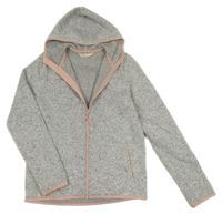 Bílo-černá melírovaná pletená propínací mikina s kapucí H&M