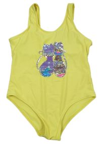 Žlté plavky s mačkami a flitrami