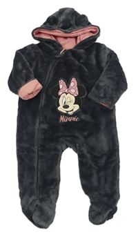 Tmavošedá chlupatá podšitá kombinéza s Minnie a kapucí Disney
