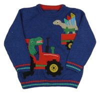 Modrý melírovaný sveter s dinosaurami George
