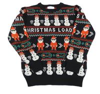 Čierno-zeleno-červený vzorovaný sveter so sněhulákem Primark