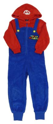 Modro-červená chlupatá kombinéza s kapucí - Mario