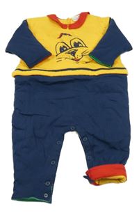 Žlto-tmavomodrý zateplený overal s ňufáčikom 