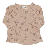 Svetloružové rebrované zavinovací tričko s jezevčíky Ergee