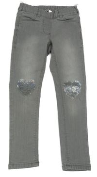 Sivé džegíny so srdíčky z flitrů C&A
