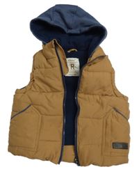 Skořicová šusťáková prošívaná zateplená vesta s kapucí Rebel