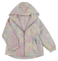 Růžovo-lila vzorovaná šušťáková jarná bunda s kapucňou