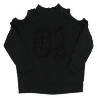 Čierna oversize mikina s číslom s strapcemi a volnými rameny RIVER ISLAND