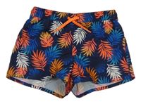 Tmavomodré plážové kraťasy s listy 