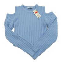 Nové - Svetlomodrý rebrovaný chlpatý crop sveter Peacocks