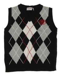 Čierno-sivo-biela károvaná pletená vesta