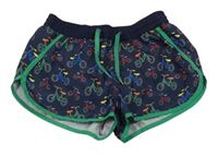 Tmavomodré šušťákové kraťasy s bicyklami