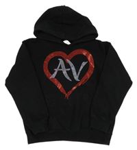 Čierna mikina so srdcem z kamínků a kapucňou