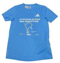 Svetlomodré športové tričko s nápisom Adidas