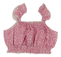 Tmavorůžovo-biely kvetovaný crop top