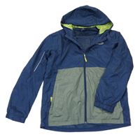 Tmavomodro-khaki šusťáková funkční bunda s kapucí Crane