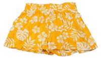Oranžové ľanové sukňové kraťasy s listami F&F