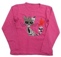 Ružové tričko s kočičkou z překlápěcích flitrů