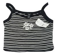 Černo-bílý pruhovaný crop top s kytičkami New Look