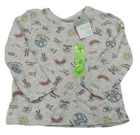 Sivé melírované tričko s obrázkami Primark