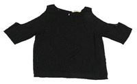 Černá šifonová crop halenka se třpytkami a volnými rameny H&M