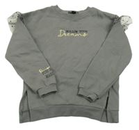 Sivá mikina s nápisom a sieťovinou Primark