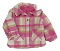 Ružovo-béžovo-biela kockovaná flanelová košeľová podšitá bunda F&F