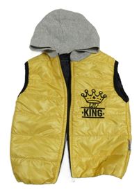 Žltá šušťáková zateplená vesta s korunkou kapucňou