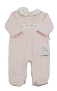 Nové - Svetloružový rebrovaný teplákový overal so srdiečkami My Little Chick