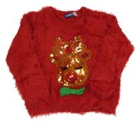 Červený chlpatý sveter so sobom Lupilu