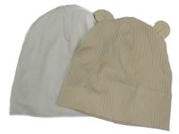 2x Smetanová žebrovaná bavlněná + smetanová čepice 