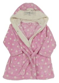 Růžovo-bílý puntíkovaný chlupatý župan s kapucí- myška