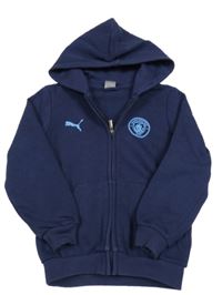 Tmavomodrá propínací fotbalová mikina Manchester United s kapucí Puma