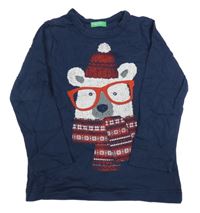 Tmavomodré tričko s medvedíkom Benetton