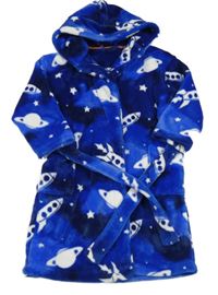 Tmavomodrý chlupatý župan s vesmírem a kapucí Next
