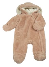 Světlerůžová kožešinová zateplená kombinéza s kapucí Tu