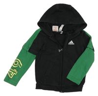 Černo-zelená propínací mikina s logem a kapucí Adidas