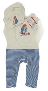 Nové - 2set - Bílo-pruhovaný overal s Paddingtonem + slinták 