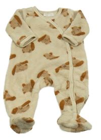 Béžový chlupatý overal s medvídky