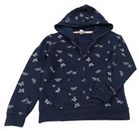 Tmavomodrá prepínaci mikina s motýlikmi a kapucňou Yigga