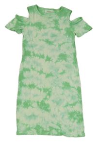 Svetlozelené batikované rebrované šaty s průstřihy na ramenou Reserved