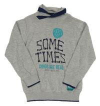 Sivo-tmavomodrý sveter s nápisom a golierom Blue Seven