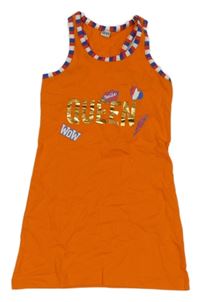 Oranžové bavlnené šaty s nápisom